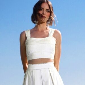 Avec Les Filles‎ Embroidered Cotton Crop Top